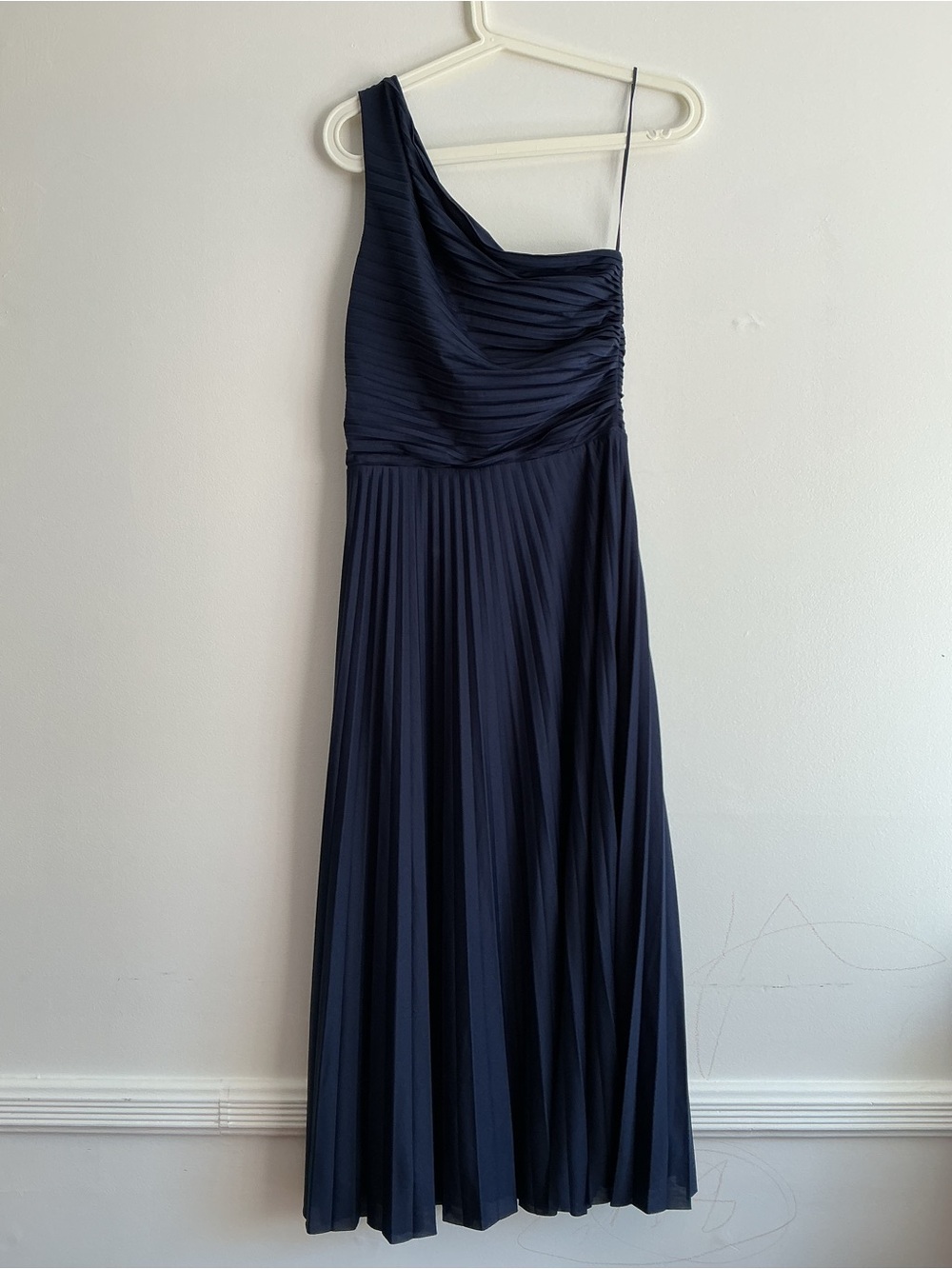 H&M One-Shoulder Navy Pleated Gown